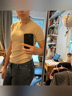 Short-Sleeve beige cashmere Crewneck